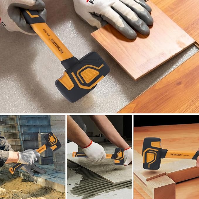 BOOSDEN Rubber Mallet, 20 oz Rubber Mallet Hammer, Rubber Hammer with Hook, Mallet Hammer with Solid Head & Ergonomic Grip Handle, Soft Face Hammer, No Damage for Flooring, Woodworking and Camping