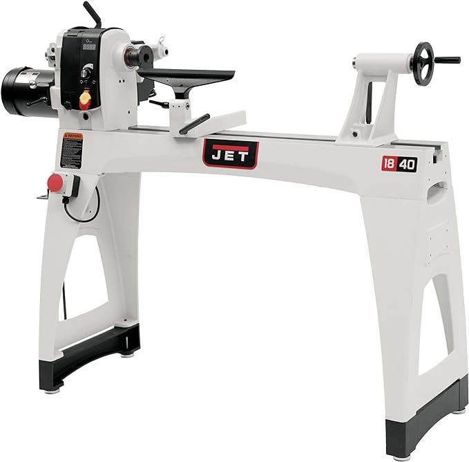 JET 18" x 40" EVS Variable Speed Woodworking Lathe, Reversible Wood Turning Machine, 2 HP, 230V 1Ph (JWL-1840EVS)