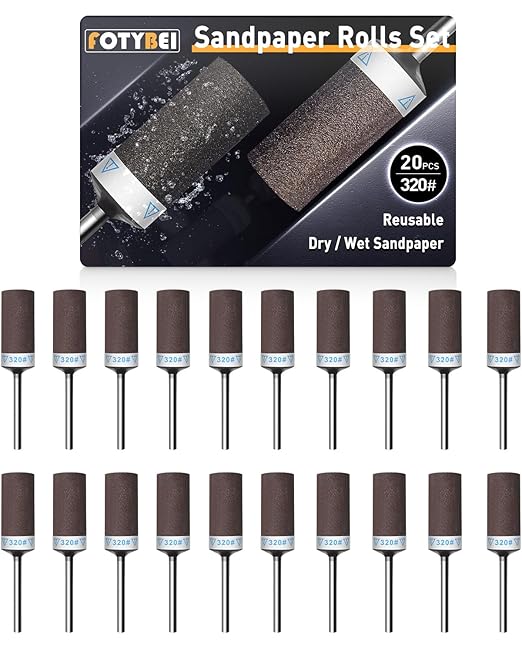 20Pcs 320 Grit Sanding Drums Sandpaper Sticks Set for Dremel Rotary Tool with 1/8" Shank, Rotary Tool Accessories Suitable for Metal Rust Removal/Jade Polishing/Stone Grinding (320 Grit)