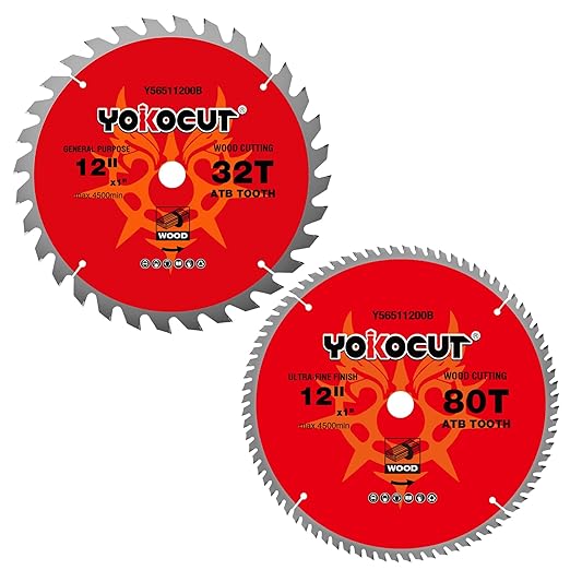 12 Inch Mitre Saw Blades, 32T for General Purpose & 80T for Ultra-Fine Finish Wood Cutting, Carbide-Tipped Professional Table Saw Blade with 1-Inch Arbor - 2 Pack