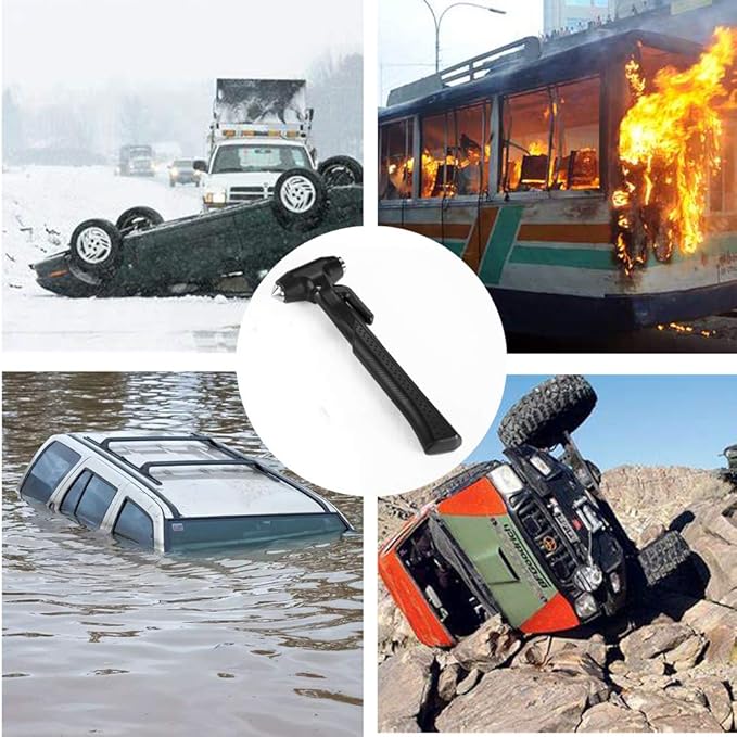 2-Pack Car Safety Hammer, 3-in-1 Auto Emergency Escape Hammer with Window Breaker and Seat Belt Cutter, Striking Black Emergency Escape Tool for Car Accidents