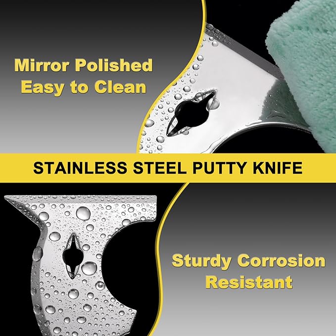 uxcell 10-In-1 Paint Scraper 3" Stainless Steel One Piece Multi-Use Putty Knife Painter Tool Drywall Repair Mud Knife for Removing Cement Wallpaper Mud Adhesive Taping with Hammer End