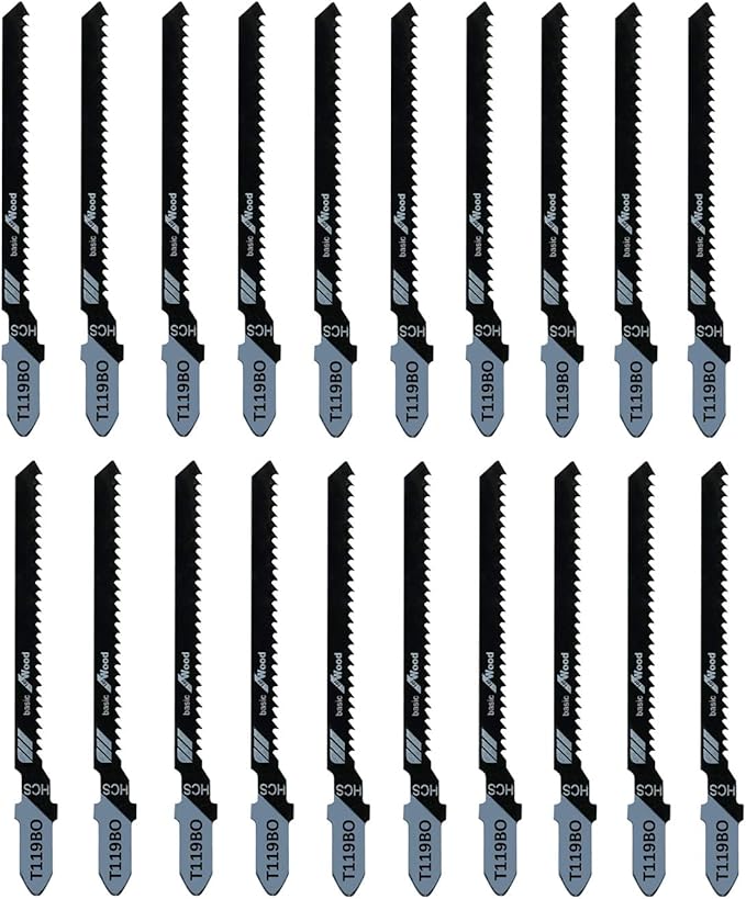 TAROSE 20-Piece T119BO 3 Inch 12 TPI Assorted T-Shank Scrolling Jig Saw Blades Set for Precision Cutting Wood