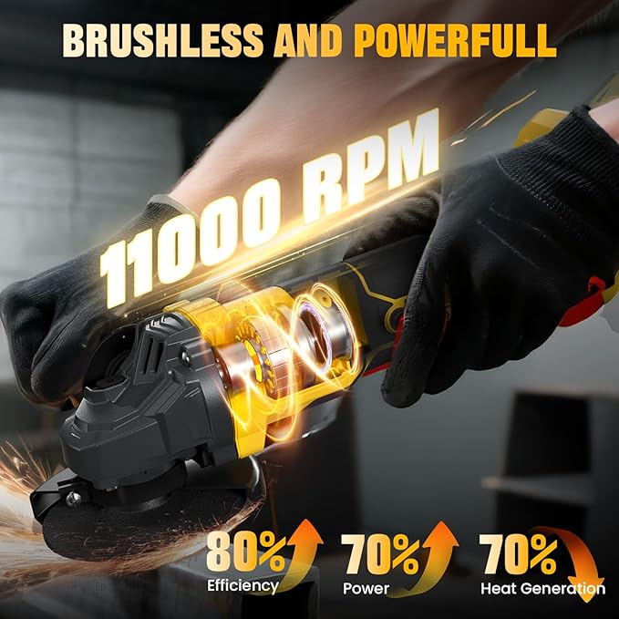 Cordless Angle Grinder, 4-1/2 Inch Power Grinder Tools Compatible with Dewalt 20V MAX Battery, 3 Speed Power Cordless Grinder for Metal Grinding, Cutting, Rust Removal (Battery Not Included)