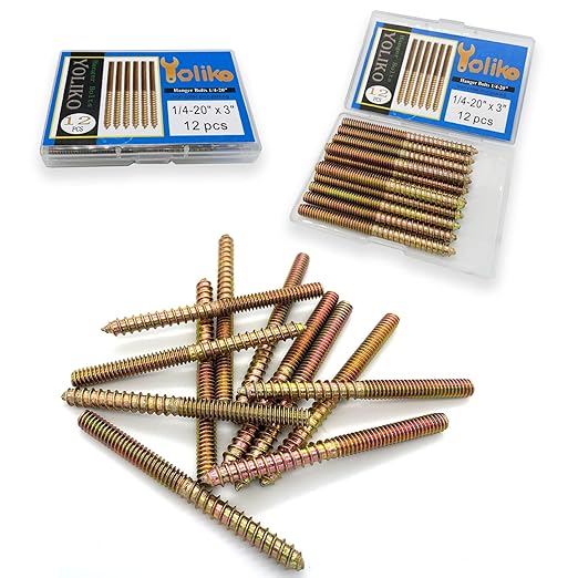 12 Pack 1/4-20 x3 Inch Hanger Bolts 1/4-20" Double Headed Bolts 1/4 Wood Dowel Screw Self-Tapping Screw Hanger Bolts for Furniture Double Head Threaded Rods Bolt 76.2mm Length