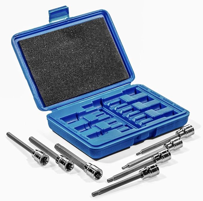 Stark 7-Piece Set Extra-Long SAE Standard Socket, 3/8in Hex Drive - 1/8in, 9/32in, 3/16in, 7/32in, 1/4in, 5/16in, 3/8in | Storage Case