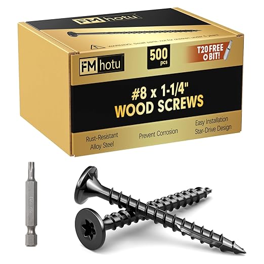 #8 x 1-1/4” Deck Screws, 500Pcs Star Drive Wood Screws, Rust Resistant Timber Screws for Timber/Log/Landscaping Wood, T20 Star Bit Included, Black