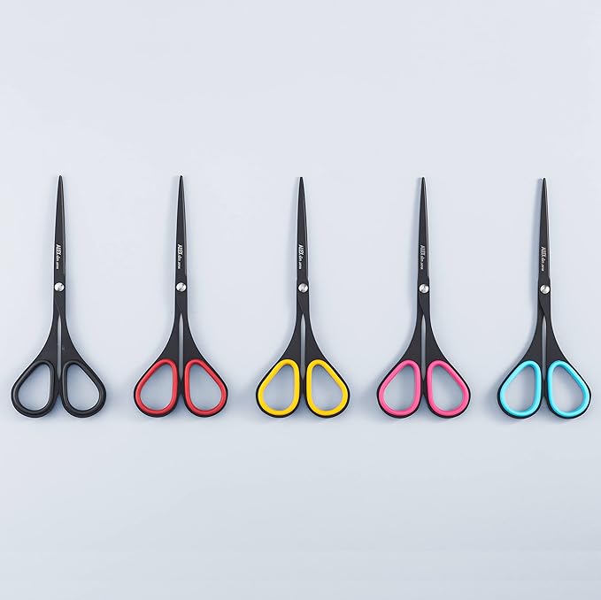 ALLEX Small Black Scissors for Office 5.5" [Non-Stick], All Purpose Slim & Thin Low Profile Scissors, Made in JAPAN, All Metal Japanese Stainless Steel Blade with Non-Slip Soft Ring, Black