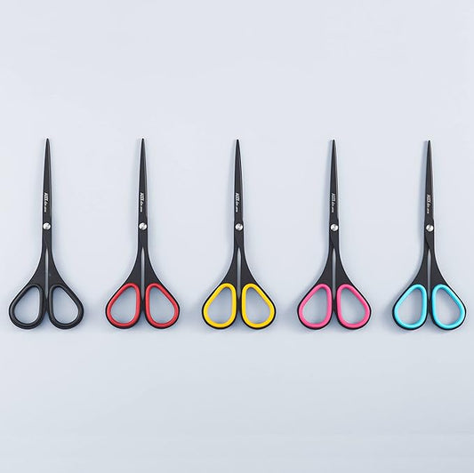 ALLEX Small Black Scissors for Office 5.5" [Non-Stick], All Purpose Slim & Thin Low Profile Scissors, Made in JAPAN, All Metal Japanese Stainless Steel Blade with Non-Slip Soft Ring, Black