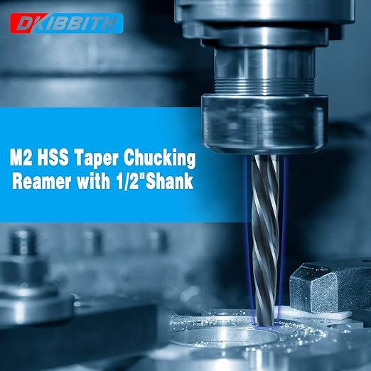 1??Bridge Construction Reamer Drill Bit, M2 HSS Taper Chucking Reamer for Steel Alloy Metal Wood Plastic, 1/2" Non-Slip Shank, 5-Spiral Flutes Car Reamer, to Align or Enlarge Holes, 25mm