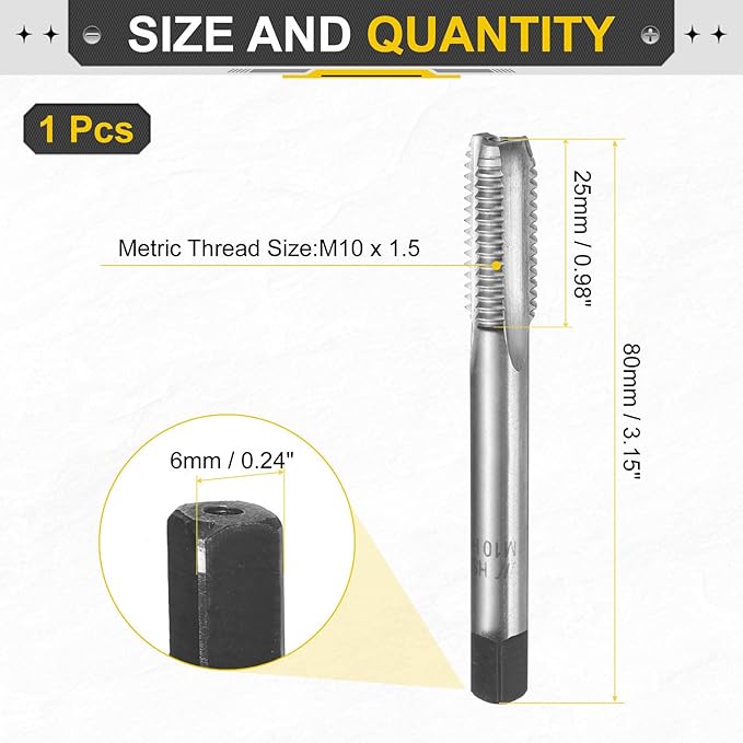 uxcell Hand Plug Tap M10 x 1.5 H2 Metric Thread Plug Style Taps Straight Flute Screw Tapping Threading Tool High Speed Steel HSS6542