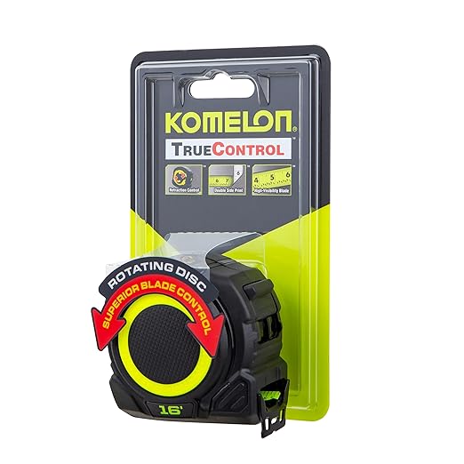Komelon 16-Ft Retraction Control Tape Measure with Fraction Marks, Backside Printing, High Visibility Blade (TC16)