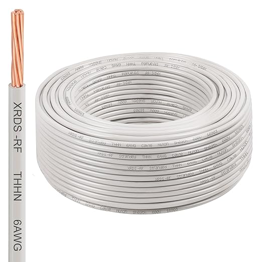 6AWG THHN Electrical Wire 200FT ??Stranded Bare Copper Conductor with PVC and Nylon Insulation, Heat and Oil Resistant Cable for Indoor & Outdoor Wiring