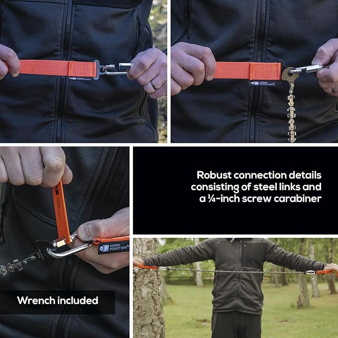 Nordic Pocket Saw High Limb Rope Saw - The Arborist V.2-32" Rope Chainsaw Double Sided with Sawteeth on Each Link - 36 feet Straps and 66 feet Throwline - Tree Limb Cutter with Storage Bag