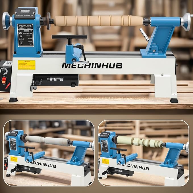 12" x 18" Digital Display Benchtop Wood Lathe Machine and 4 Inch 4 - Jaw Wood Lathe Chuck Set