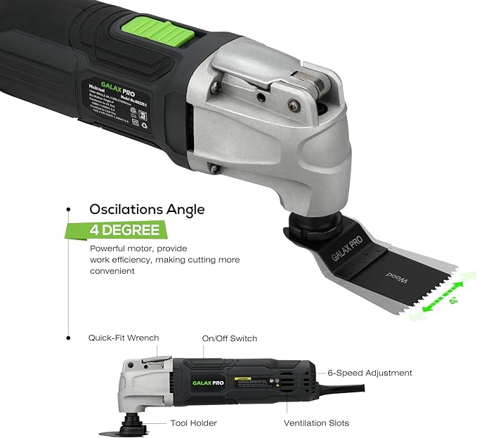 GALAX PRO 2.4Amp 6 Variable Speed Oscillating Multi-Tool Kit with Quick-Lock accessory change, Oscillating Angle:3째, 28pcs Accessories and Carry Bag