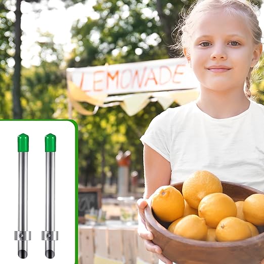 Lasnten 2 Pack Straw Puncher for Plastic Lids Lemonade Cups, Stainless Steel Straw Hole Puncher Punching Tools for Cafe Drinks Deli Container Squeezed Fresh Lemonade Stand Supplies(6.3 Inch,Green)