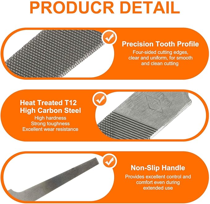 HARFINGTON Flat Coarse Cut File 4" Double Cut Teeth High Carbon Steel Hand Rasp File without Handle for Metal Wood Deburring Removing