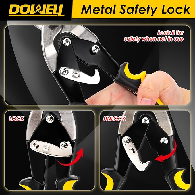 DOWELL 10 Inch Aviation Tin Snips Right, Heavy Duty Cut Metal Shears for Sheet Metal, Chrome Vanadium Steel Blade, Ideal for DIY Enthusiasts, Handymen and Industrial Repairs