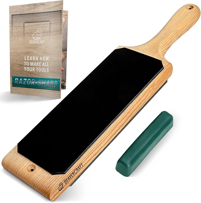 BeaverCraft Leather Strop Kit for Knife Sharpening 15.2" - Leather Knife Strop with Polishing Compound - Stropping Kit Double Sided LS1P1, Razor Sharpener for Knives, Chisels - eBook Guide Included