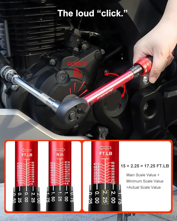 ATsafepro Torque Wrench Set-1/4 20??40 in-LB, 3/8" 5??0 ft-lb,1/2" 10??70 ft-lb with 3 Socket Adapters,짹3% Accuracy, Dual Scale, 72-Tooth, Dual-Direction for Car, Bike, Motorcycle Repair Maintenance