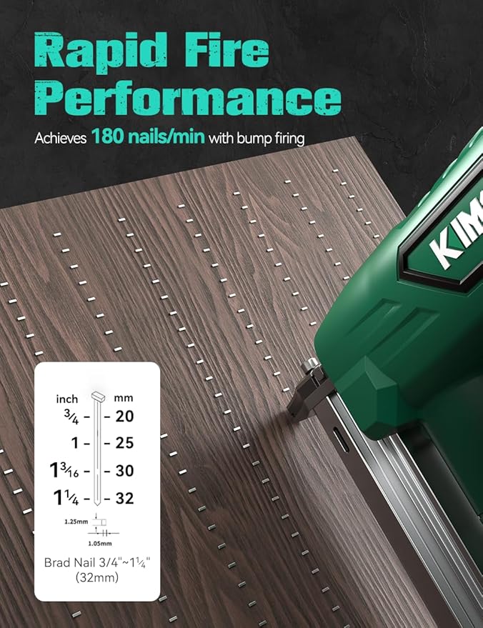 KIMO 2" Brad Nailer Cordless w/Battery 2.0Ah X2, 5000pcs Nails, 180 Nails/min, Single & Contact Firing, Fast Charger, LED Light, Adjustable Depth 18 GA Cordless Nail Gun for DIY Woodworking Framing