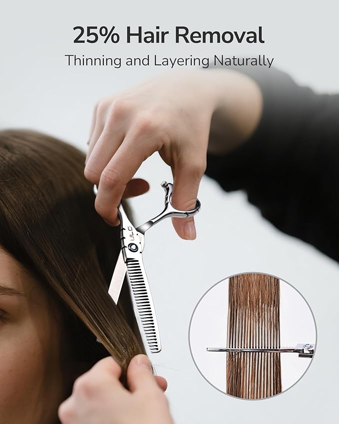 ULG Hair Thinning Scissors 6.7??Shark Series 100% Japanese Stainless Steel, Offset Handle, 30 V-Tooth Thinner 25% Hair Removal, Professional Barber Layering Shears for Salon & Home Hair Styling