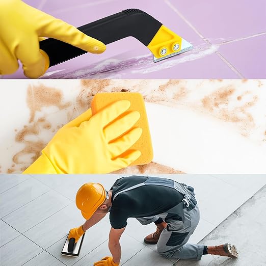 Blulu 11 Pcs Grout Float Sets Include 9.5 x 4 Inch Molded Rubber Grout Float, 6 Sponge, Angled Tile Saw with 3 Blades Replacement, Removal Tool for Masonry Stucco Drywall Concrete (Black)