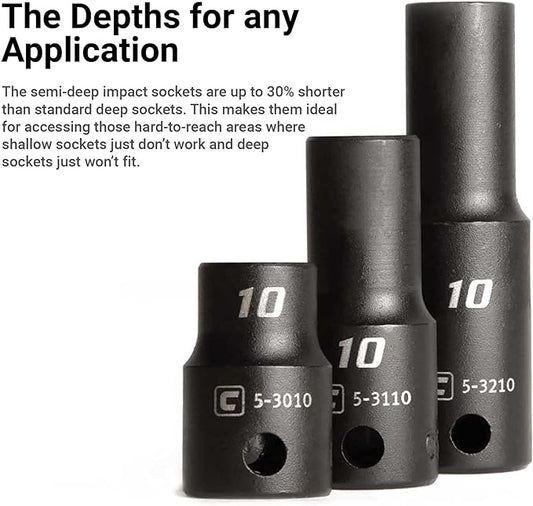 Capri Tools 3/8 in. Drive 5/16 in. Semi-Deep Impact Socket