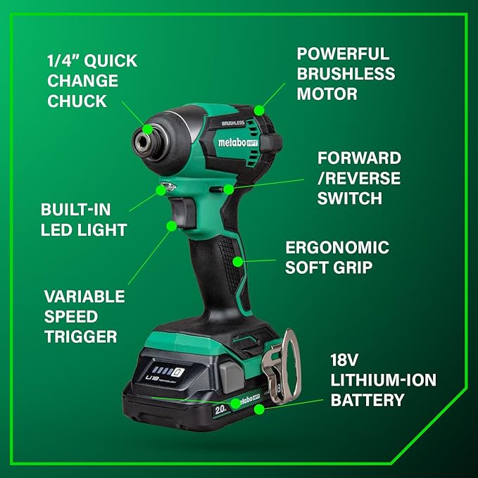 Metabo HPT 18V MultiVolt Cordless Brushless Driver Drill & Impact Driver Combo Kit, Power Tool Kit, 2 Lithium-Ion Metabo HPT Batteries and Charger, High Torque, Compact Lightweight Design, KC18DEXQB