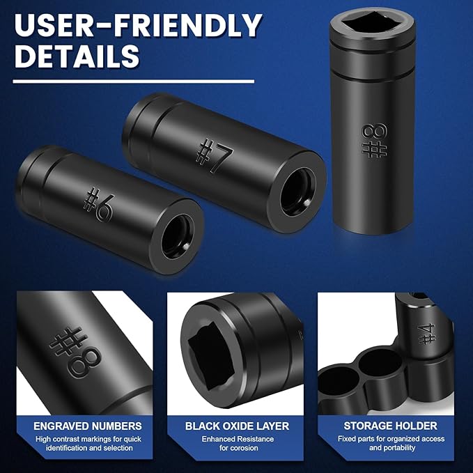 70500 Tap Socket Set, 8-Piece 1/4" & 3/8" Drive Taps Sockets Adapter for Socket Wrench Set Use, Fits All MCTI Taps Thru 1/2??& 1/8" NPT Taps