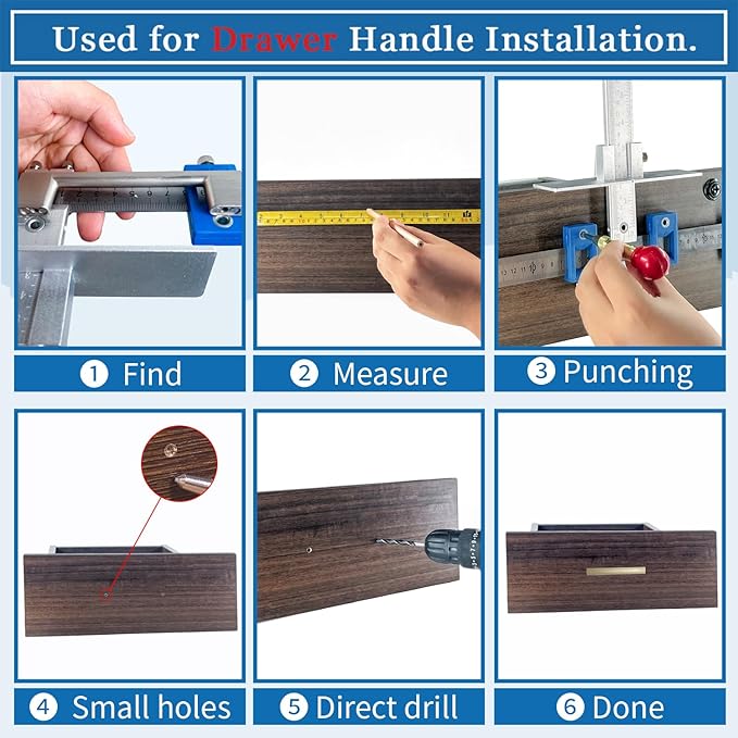King&Charles Cabinet Hardware Jig, Metal Cabinet Handle Jig + Auto Hole Punch + Point Drill Bits, Use for Handles Knobs Pulls on Drawers/Doors, Wood Drilling Dowelling Guide Set.