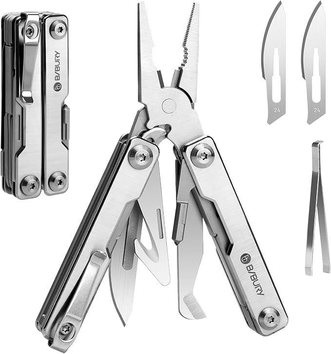 BIBURY Mini Multitool Pliers BI2051A, Mini Pocket Pliers with Window Breaker, Seat Belt Cutter, Bottle Opener for Outdoor Survival, EDC Multi Tool with Pocket Clip, Gifts for Men and Women
