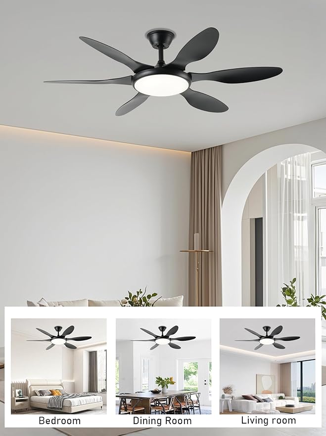 Ceiling Fans with Lights, 51 Inch Ceiling Fan with Light and Remote Control, Reversible, 3CCT, Dimmable, Noiseless, LED Black Ceiling Fan for Bedroom, Living Room, Indoor/Outdoor Use