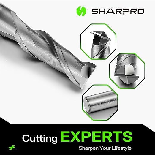 3/8 End Mills 3/8 Inch Shank, 2 Flute Carbide Square Endmill with AlCrN Coated, Upcut Spiral CNC Router Bits for Alloy Steel, Metal and Stainless Steel（5PCS）