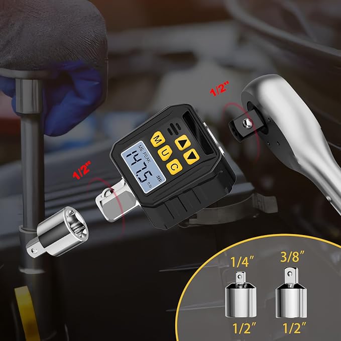 1/2??Drive Digital Torque Adapter, 7.38-147.5 Ft-lb/10-200 Nm Digital Torque Wrench Converter with 3/8" and 1/4" Adapters for Bicycle Motorcycle Car Repair