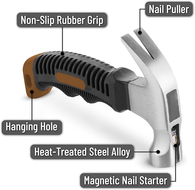 Mr. Pen- 8oz Brown Camping Hammer - Claw, Stubby, Tack, Magnetic, Small Women's Nail Hammer