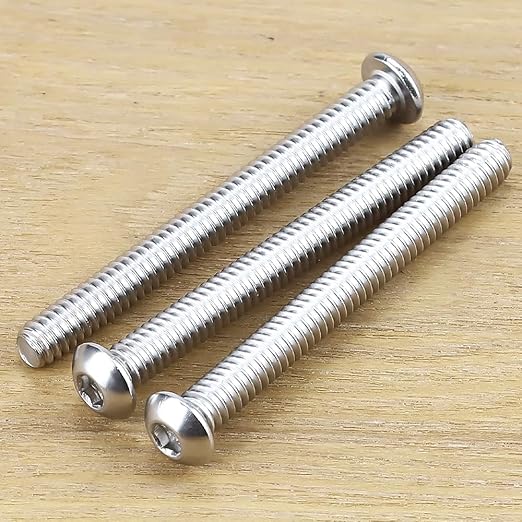 1/4-20 x 2-1/2" Button Head Socket Cap Bolts Screws, 304 Stainless Steel 18-8, Allen Hex Drive, Bright Finish, Fully Machine Thread, Pack of 10