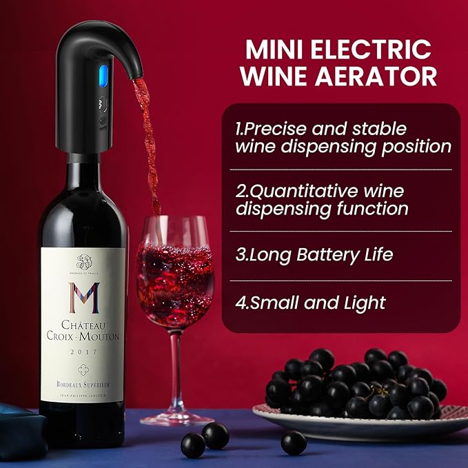 Electric Wine Aerator, Decanter & Dispenser ??USB Rechargeable, Gift for Christmas, Housewarming, Birthday, Wedding, Anniversary, and Retirement, Ideal for Wine Lovers, Men and Women