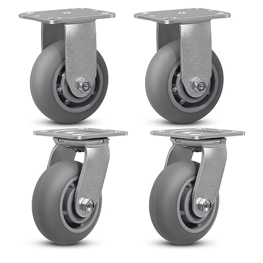 5" x 2" Thermoplastic Rubber Wheels (Crown Tread)- Set of 4 Heavy Duty Casters- 1600 LB Capacity- No Noise Plate Caster for Furniture Platform Trucks Workbench (2 Swivel & 2 Rigid)