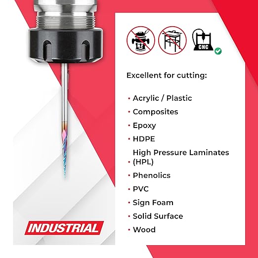 Amana Tool 48418-K-M CNC Spektra Extreme Tool Life Coated SC 2D and 3D Carving 3.7 Deg Tapered Angle Ball Nose x 0.50mm D x 0.25mm R x 19mm CH x 3mm SHK x 75mm Long x 3 Flute Router Bit