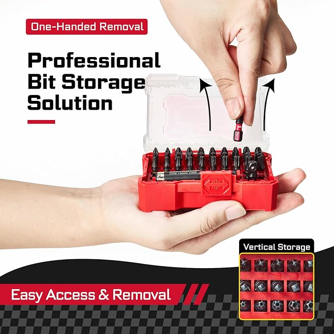 32Pieces Impact Screwdriver Bits Set, S2 Steel Magnetic Phillips/Slotted/Square/Security Torx Muliti Insert Bits Tips Set with Impact Bit Holder and 1/4?쒾ocket Adapter(Red Storage Box Case)