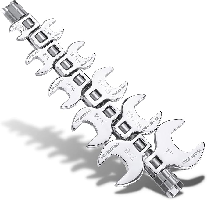 WORKPRO 3/8" Drive Crowfoot Wrench Set, 10-Piece SAE Crowfoot Wrench with Clip-on Organizer, 3/8??1?? Great for Automotive Repair Work Hard-To-Reach Areas