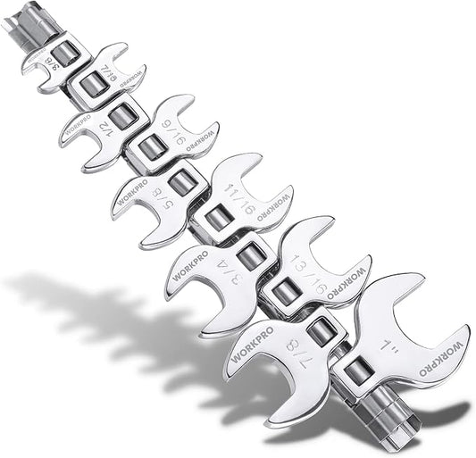 WORKPRO 3/8" Drive Crowfoot Wrench Set, 10-Piece SAE Crowfoot Wrench with Clip-on Organizer, 3/8??1?? Great for Automotive Repair Work Hard-To-Reach Areas