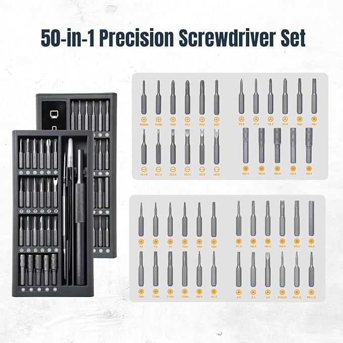 POWERTEC 50-in-1 Micro Precision Screwdriver Set ??Magnetic Repair Tool Kit with S2 Bits, Tweezers, Spudger & Aluminum Handle for Electronics, Phones, Laptops, Watches, Glasses & More (72277)
