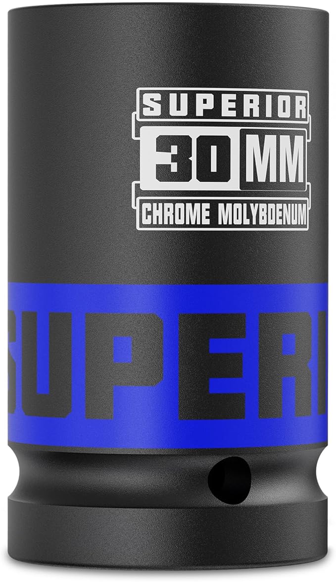 3/4" Drive Impact Socket, 30 mm Deep Socket, Metric Axle Nut Socket, 6 Point, CR-MO, Automotive, Truck Maintenance, Heavy Equipment Repair