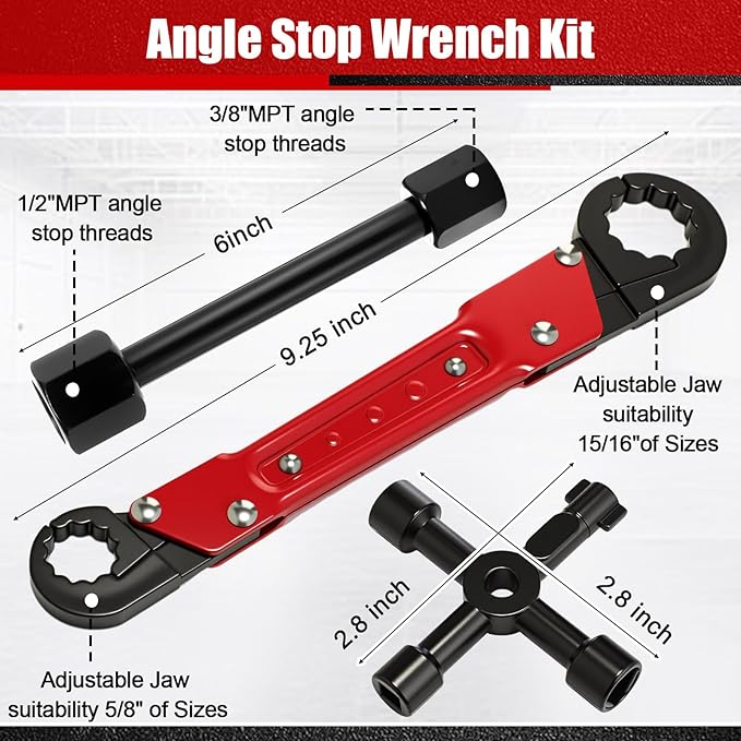 Lanties 5 Pcs Angle Stop Wrench Kit Plumbing Tool, Compression Sleeve Puller for 1/2" Compression Fittings, Ferrule Puller Removal Tool for 1/2" Copper Tubing Nut, 4-way Multi-functional Utility Key