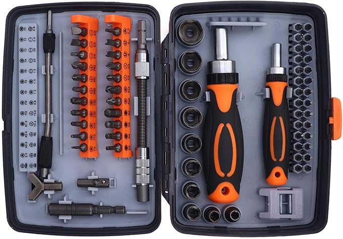 Ratcheting Screwdriver Set, 68 in 1 Socket Set and Magnetic Screwdriver Bit Set with Ratcheting Handle, Extension Bar, Storage Case, for electronic products, household appliances