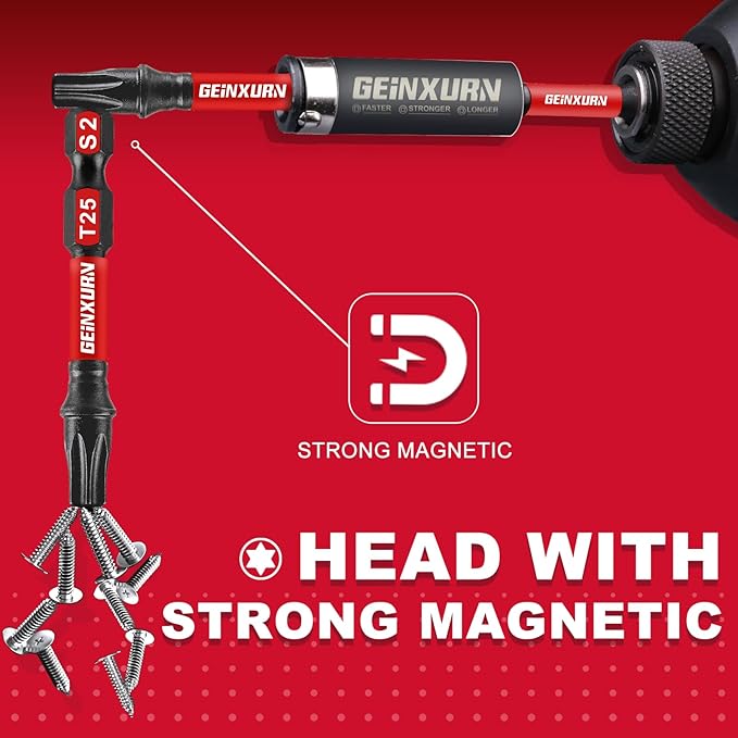 5Pieces T25 2 In. Impact Tough Magnetic Screwdriver Bit Set, #25 Torx Head Power Bits, S2 Alloy Steel Star Head T25