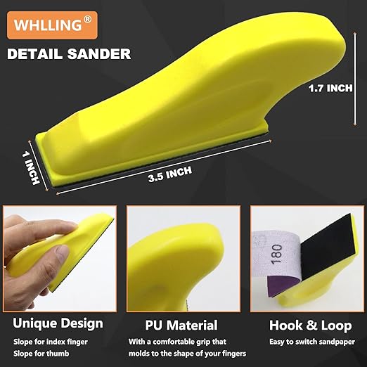 70 PCS Hand Sander Kit, 3.5??X 1?쒶icro Sander Finger Sander Small Sanding Tool for Tight Narrow Spaces, 80 120 180 240 320 400 600 Grit Wet Dry Hook & Loop Sandpaper for Crafts, Wood Projects, Metal